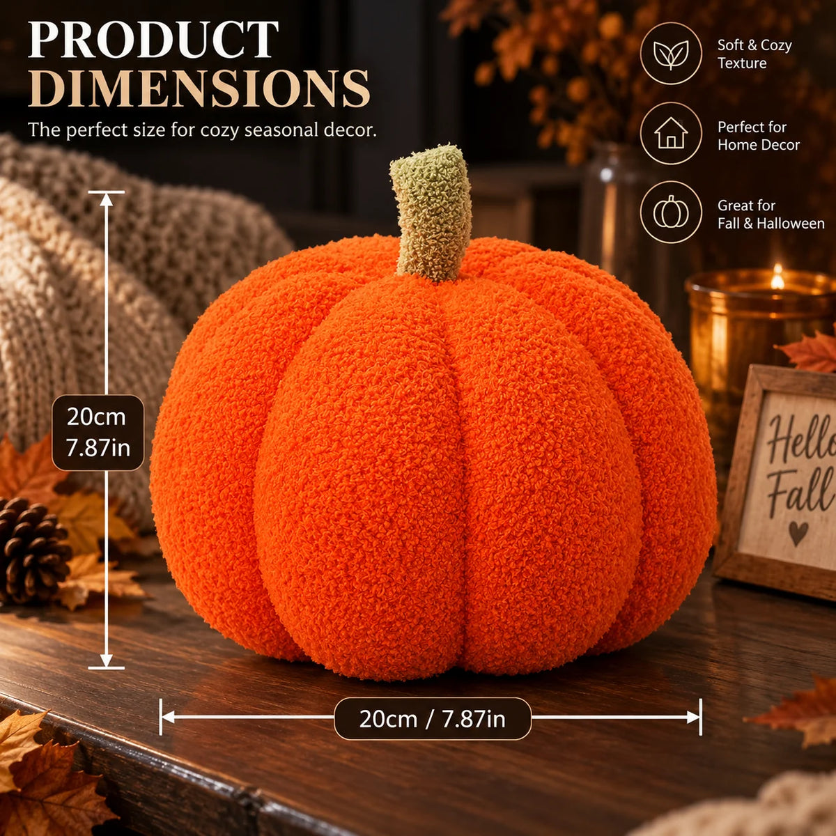 Cushion Pumpkin Shaped Ribbed Knit Plush Filled