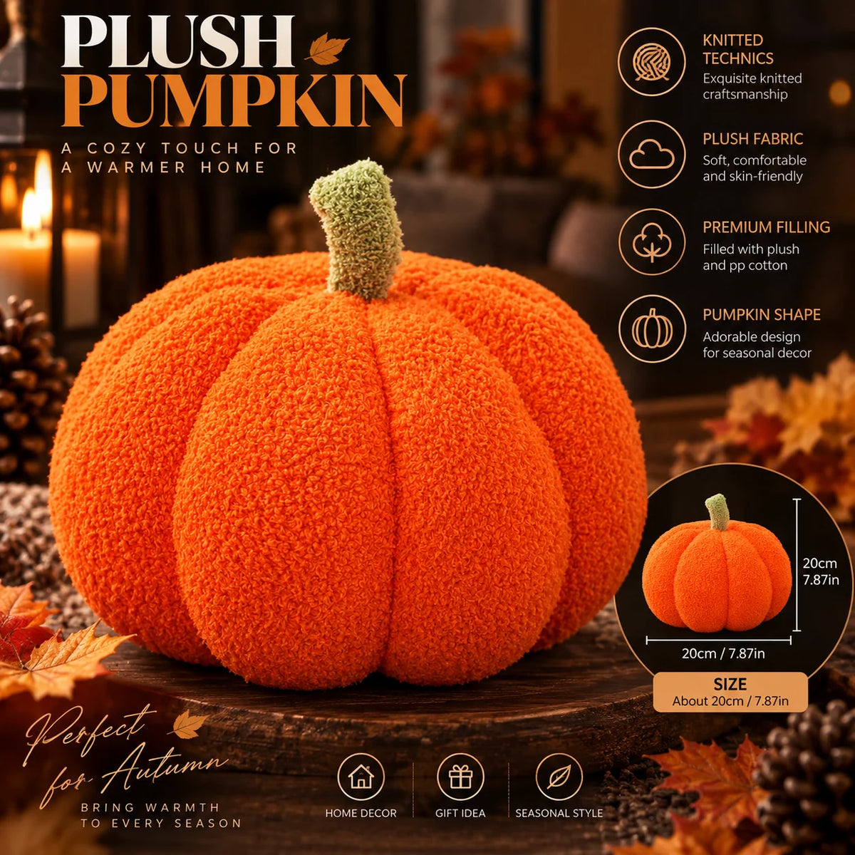 Cushion Pumpkin Shaped Ribbed Knit Plush Filled