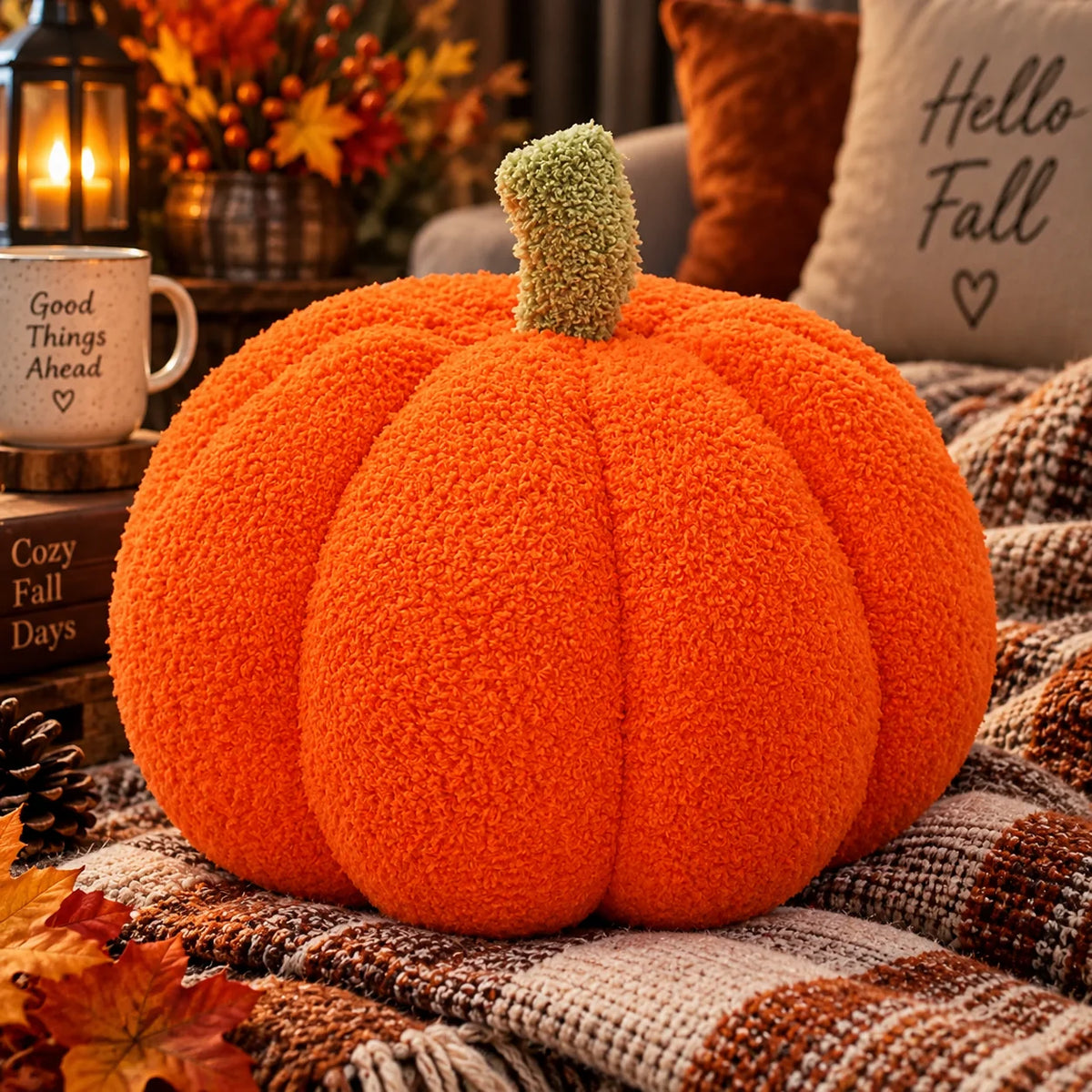 Cushion Pumpkin Shaped Ribbed Knit Plush Filled