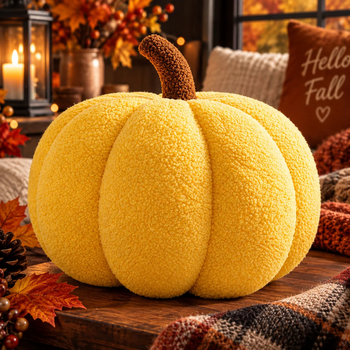 Cushion Pumpkin Shaped Ribbed Knit Plush Filled