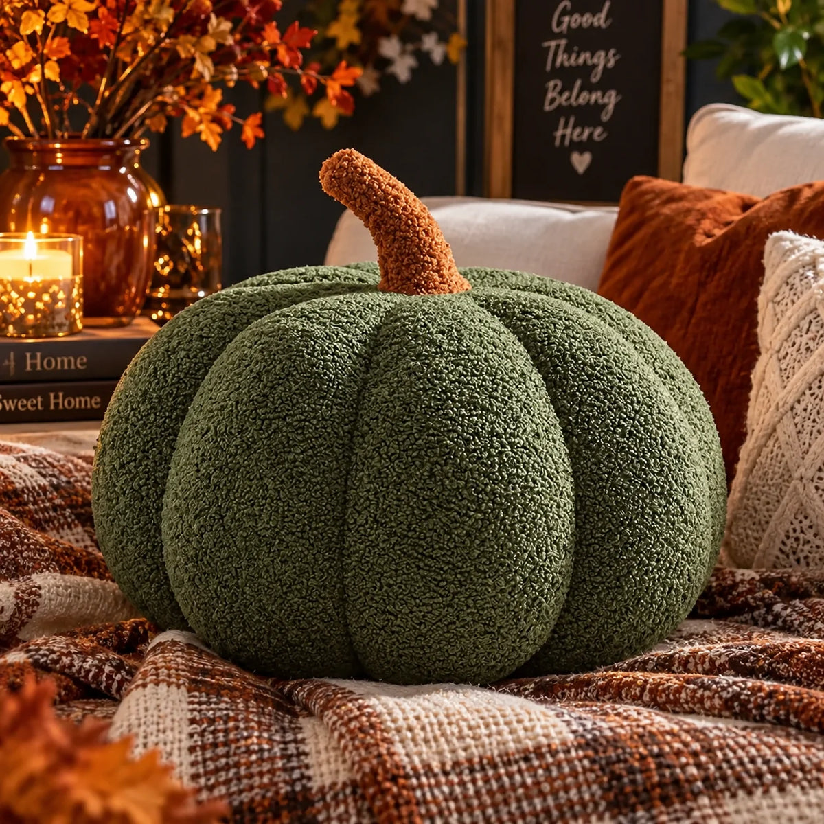 Cushion Pumpkin Shaped Ribbed Knit Plush Filled