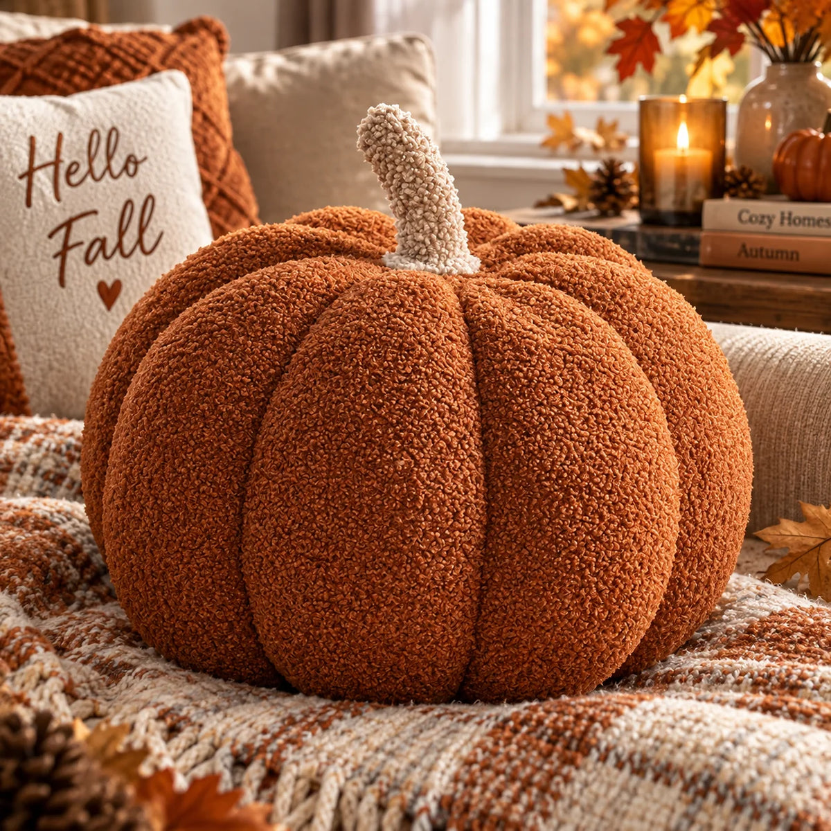 Cushion Pumpkin Shaped Ribbed Knit Plush Filled