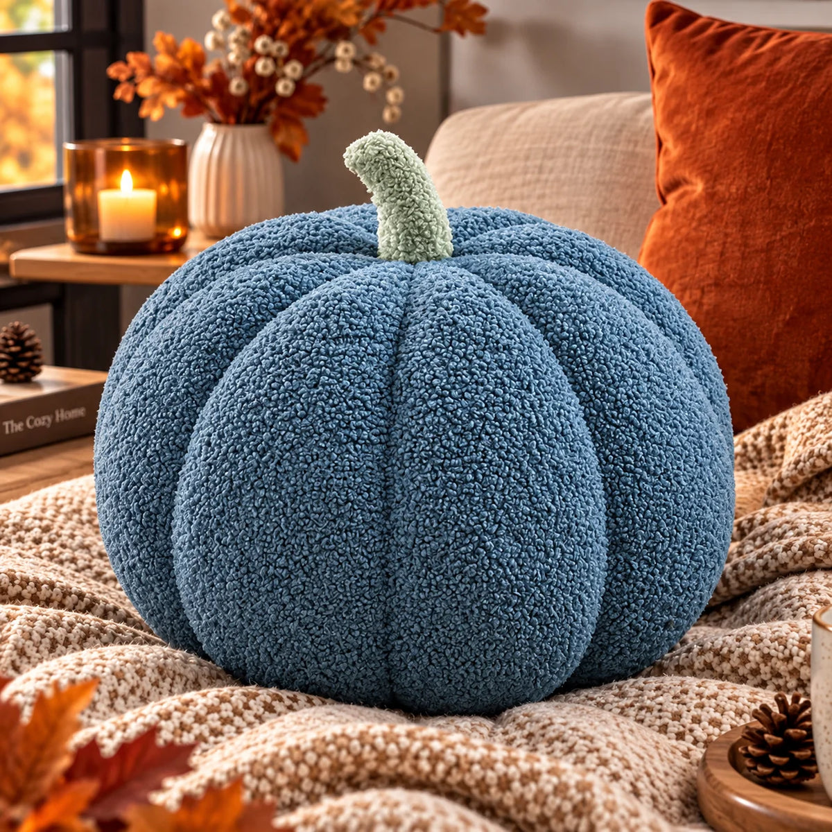 Cushion Pumpkin Shaped Ribbed Knit Plush Filled