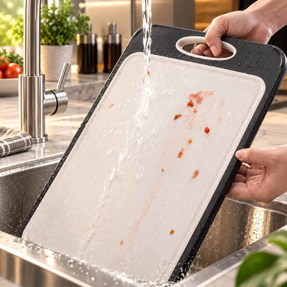Cutting Board Dual-Sided Stainless Steel & Wheat Straw