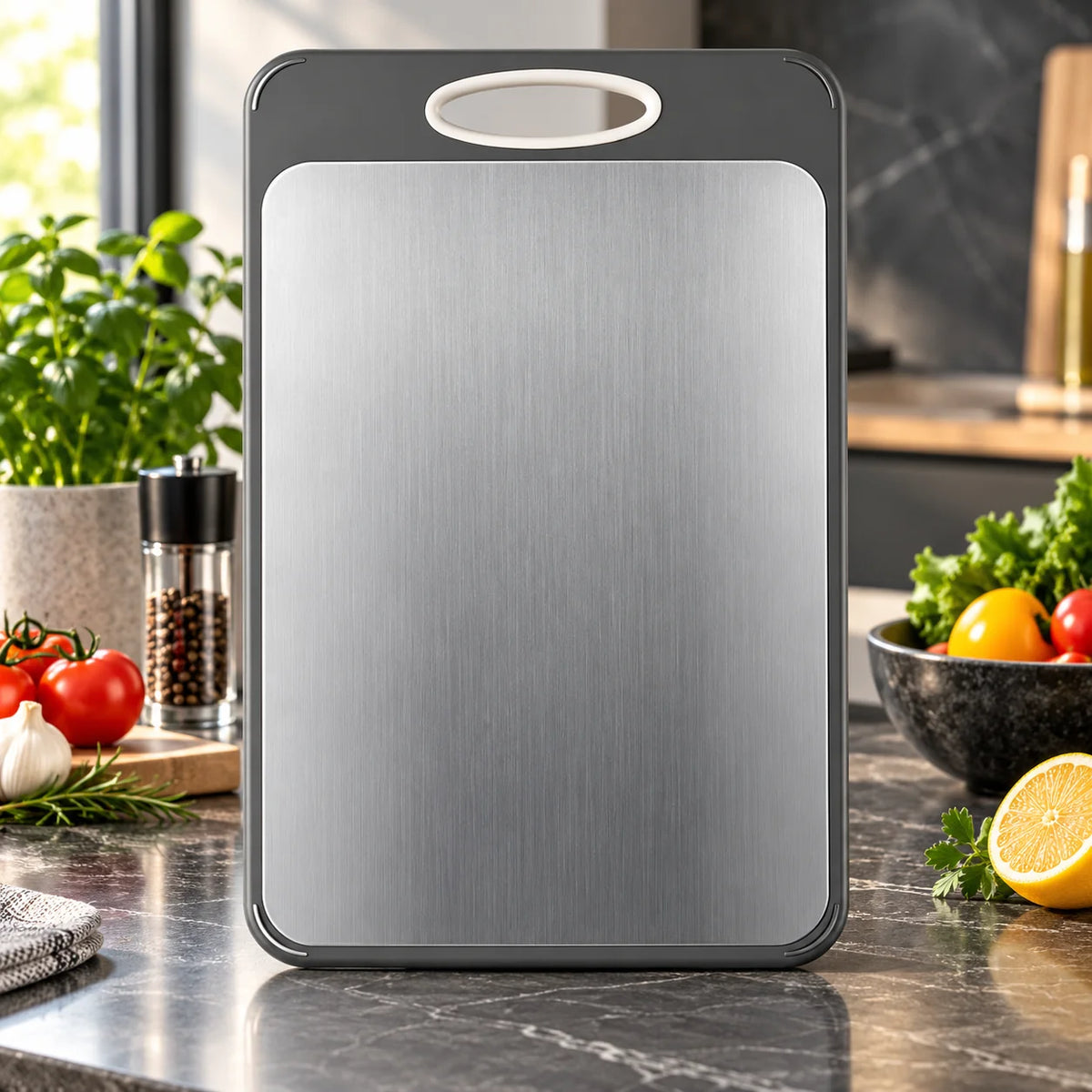 Cutting Board Dual-Sided Stainless Steel & Wheat Straw
