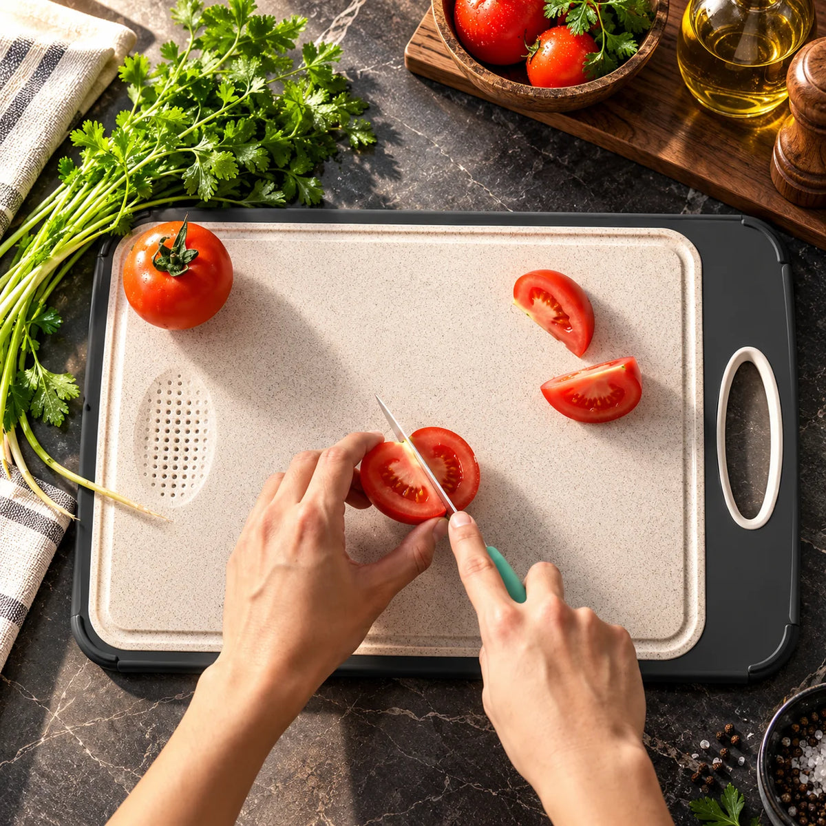 Cutting Board Dual-Sided Stainless Steel & Wheat Straw