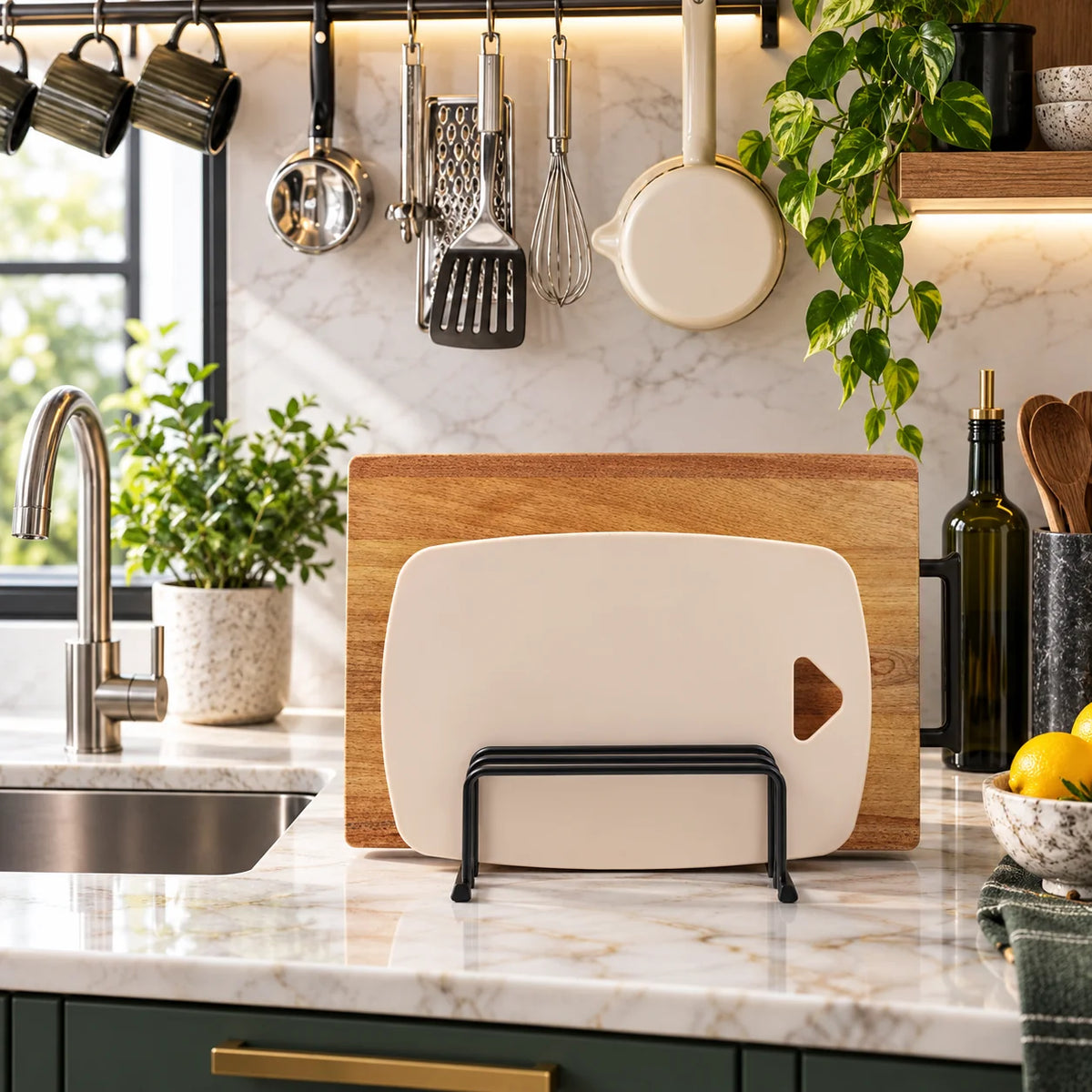 Cutting Board Rack Five-Slot Upright Rust-Resistant Steel
