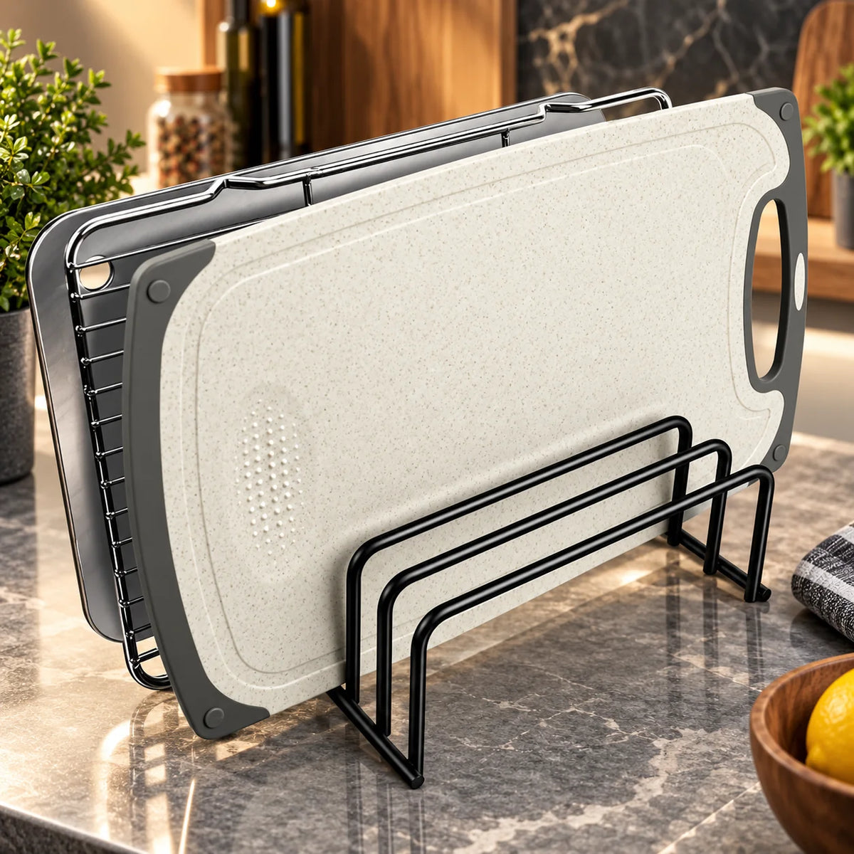 Cutting Board Rack Five-Slot Upright Rust-Resistant Steel