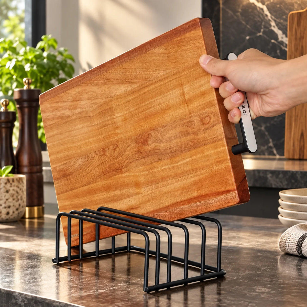 Cutting Board Rack Five-Slot Upright Rust-Resistant Steel