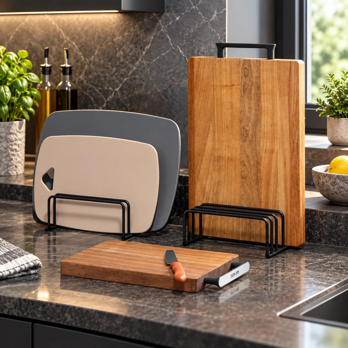 Cutting Board Rack Five-Slot Upright Rust-Resistant Steel