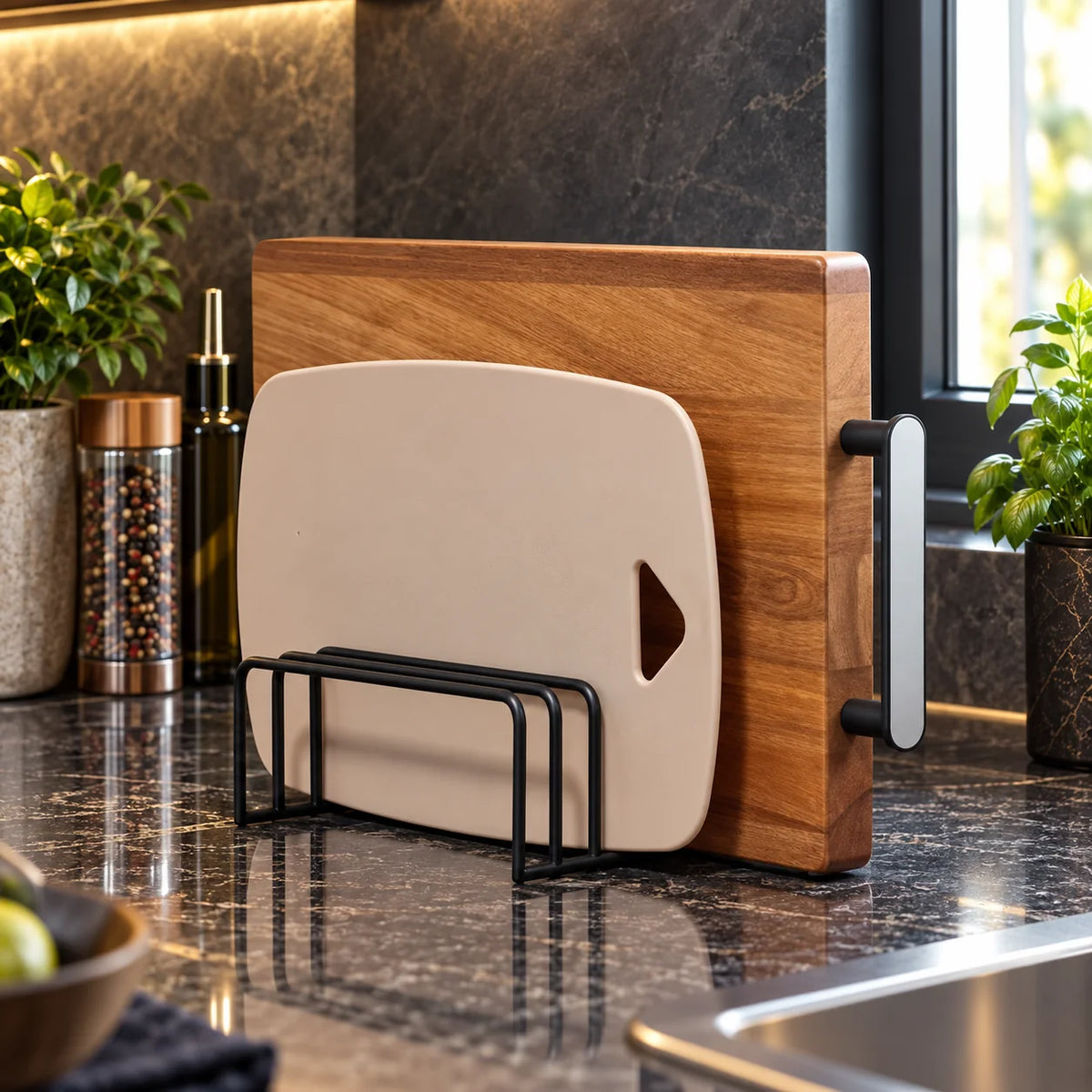 Cutting Board Rack Five-Slot Upright Rust-Resistant Steel