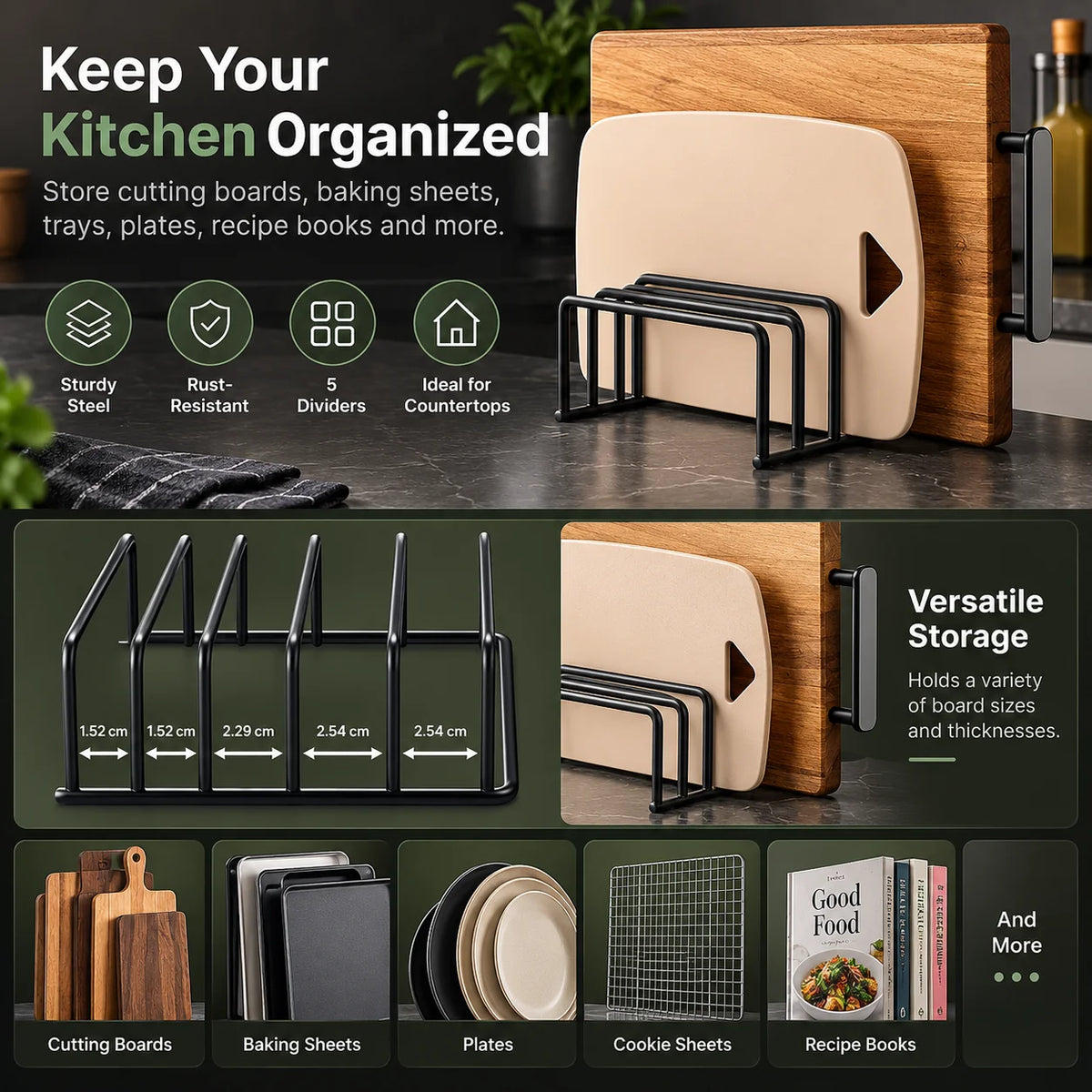Cutting Board Rack Five-Slot Upright Rust-Resistant Steel