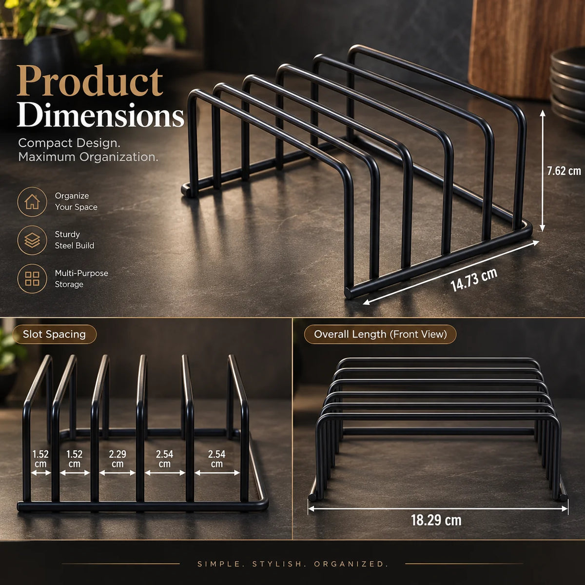 Cutting Board Rack Five-Slot Upright Rust-Resistant Steel