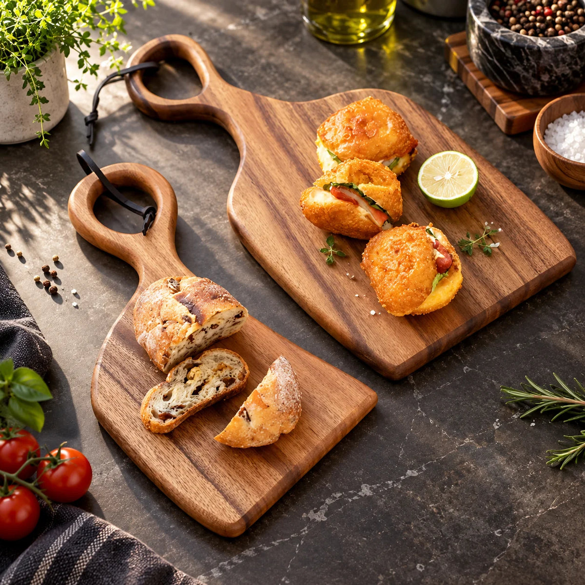 Cutting & Serving Board Set Walnut Double-Sided 2-Piece