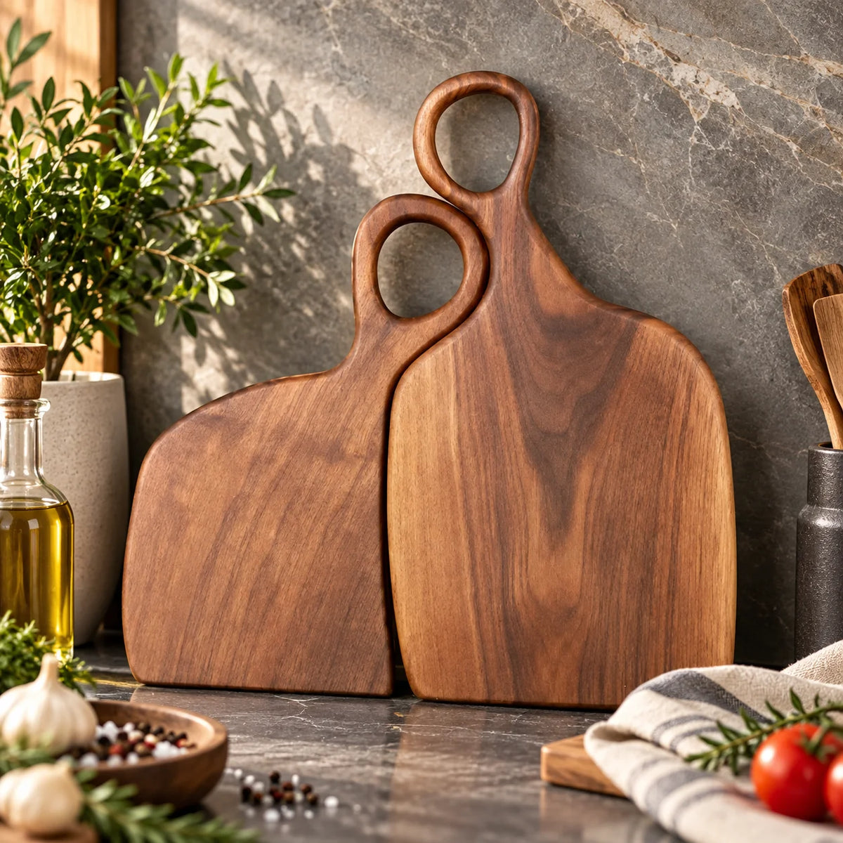 Cutting & Serving Board Set Walnut Double-Sided 2-Piece