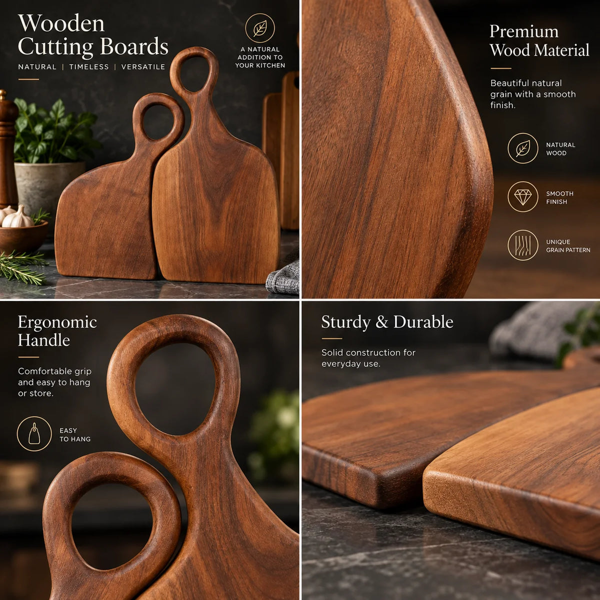 Cutting & Serving Board Set Walnut Double-Sided 2-Piece