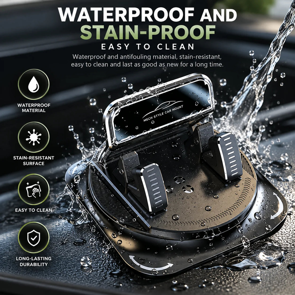 Dashboard Phone Mount 360-Degree Rotation & Anti-Slip Silicone Grip