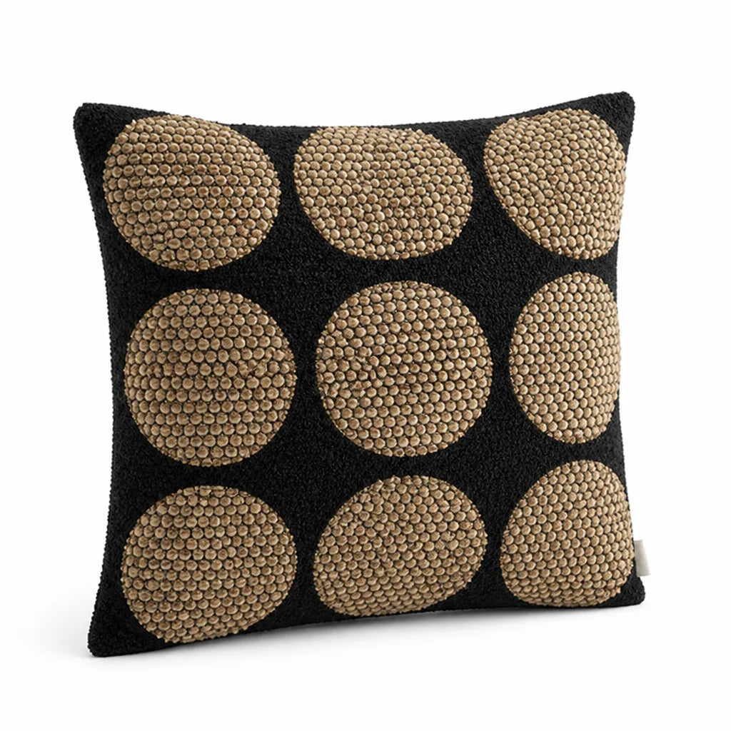 Decorative Cushion Cover Bouclé Texture & Raised Round Appliqués
