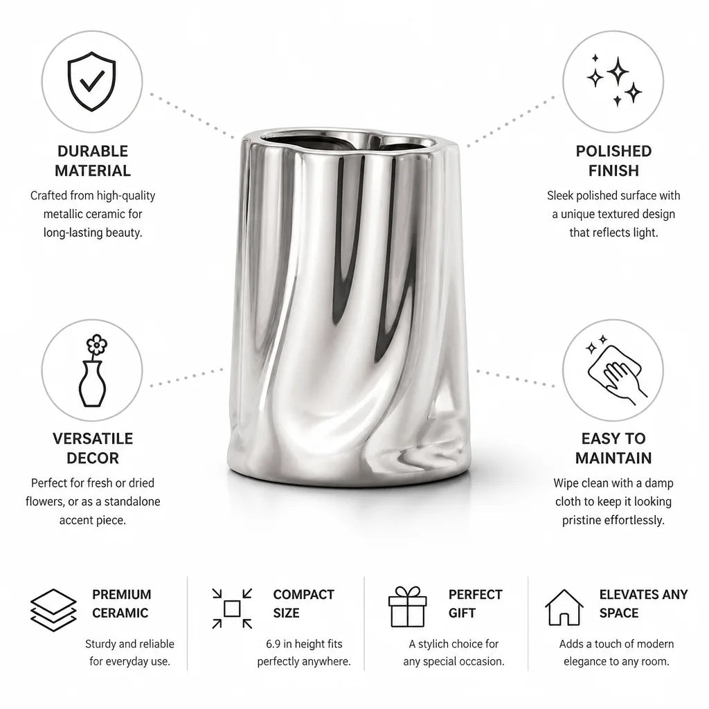 Decorative Vase Metallic Ceramic Polished Textured Finish