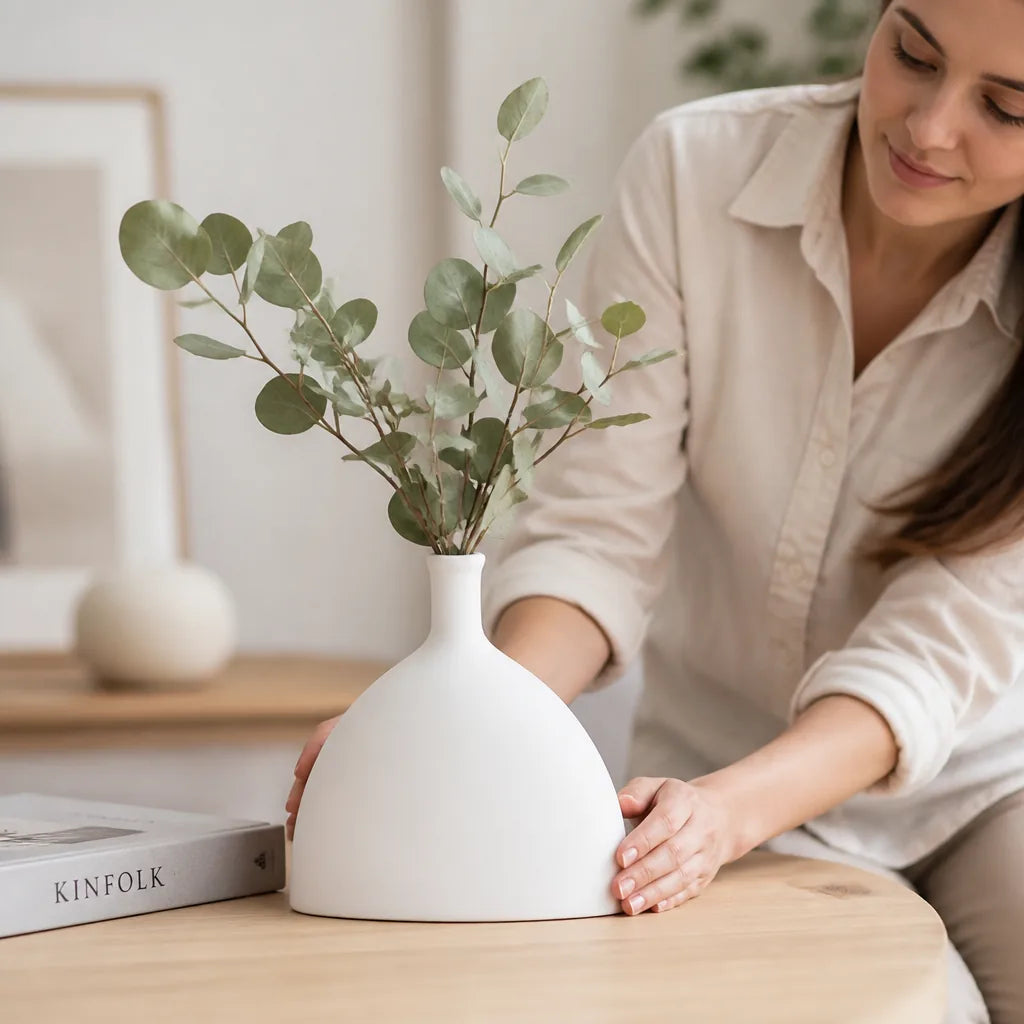 Decorative Vase Minimalist White Smooth Finish
