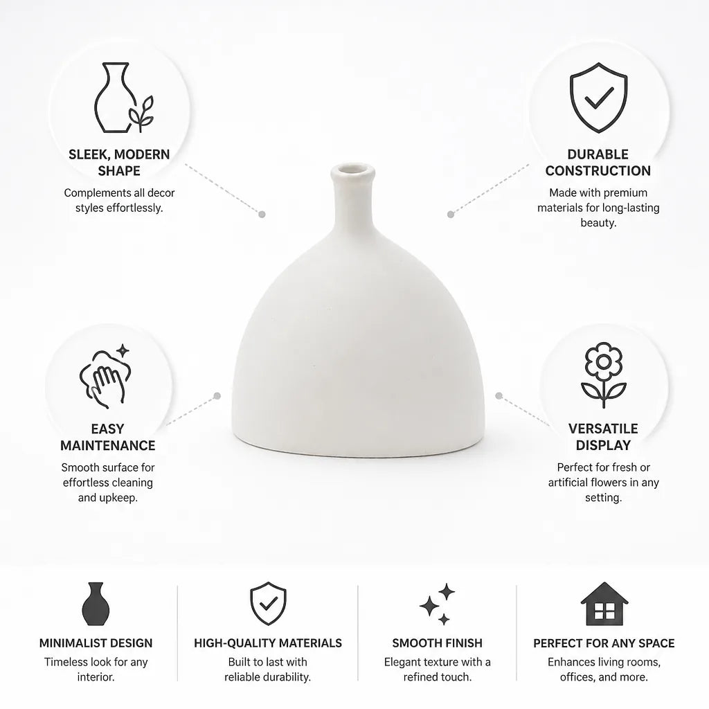 Decorative Vase Minimalist White Smooth Finish