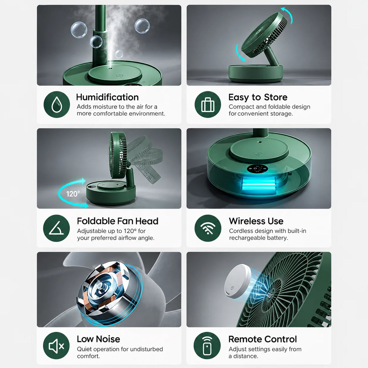 Desk Fan Foldable Telescopic USB Rechargeable Quiet
