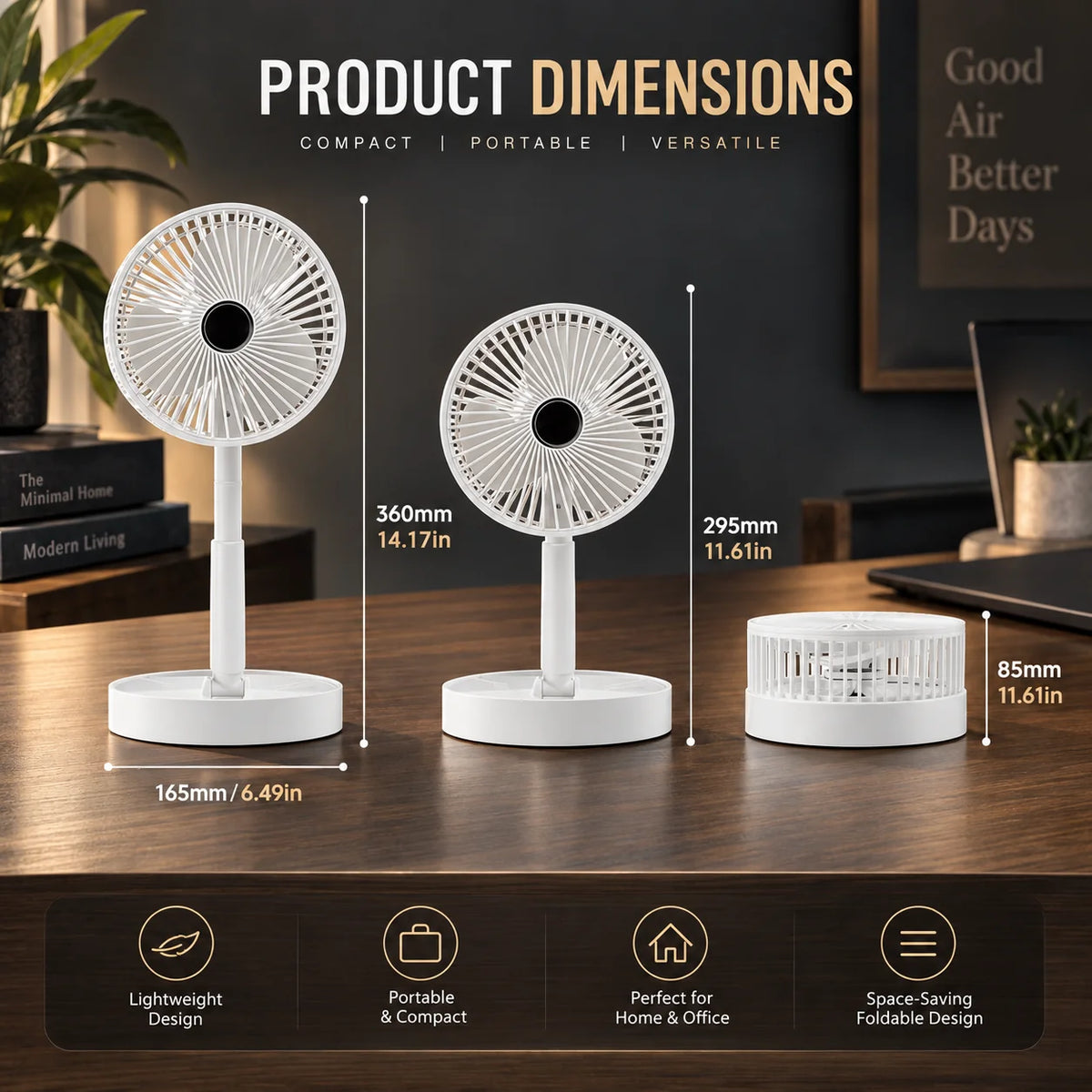 Desk Fan Foldable Telescopic USB Rechargeable Quiet