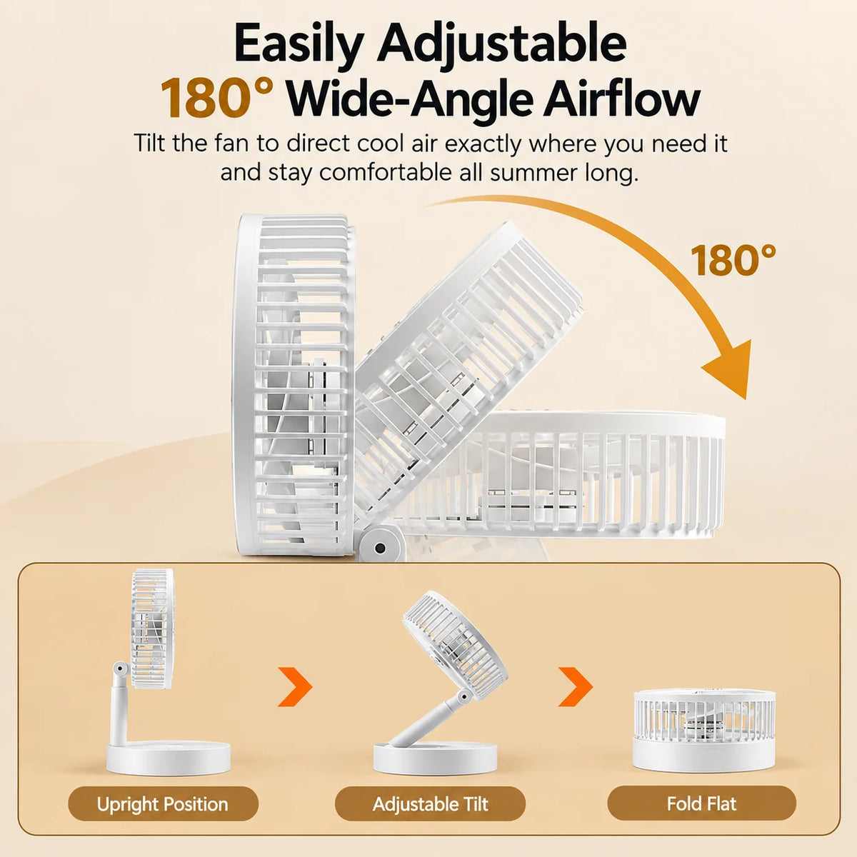 Desk Fan Foldable Telescopic USB Rechargeable Quiet