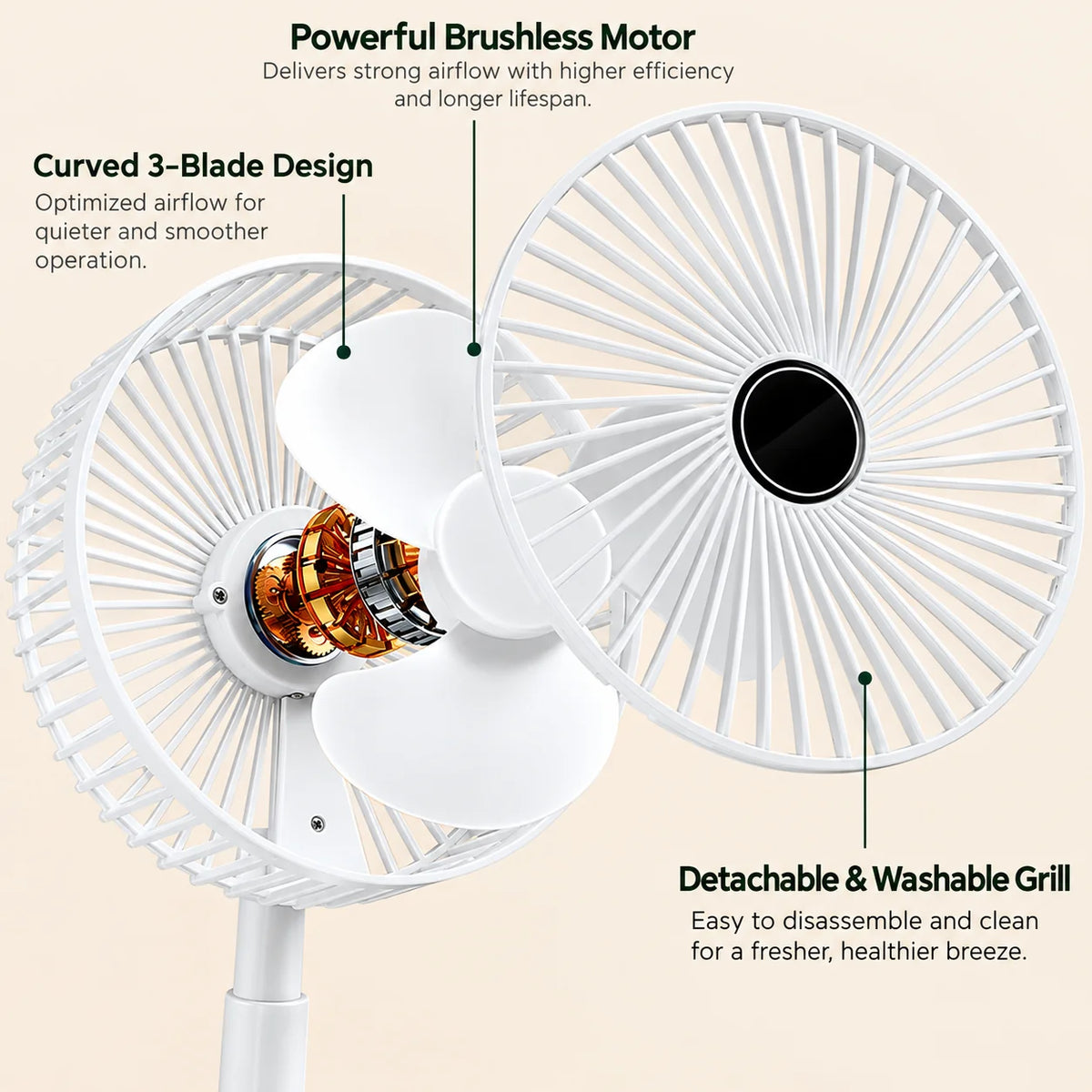 Desk Fan Foldable Telescopic USB Rechargeable Quiet