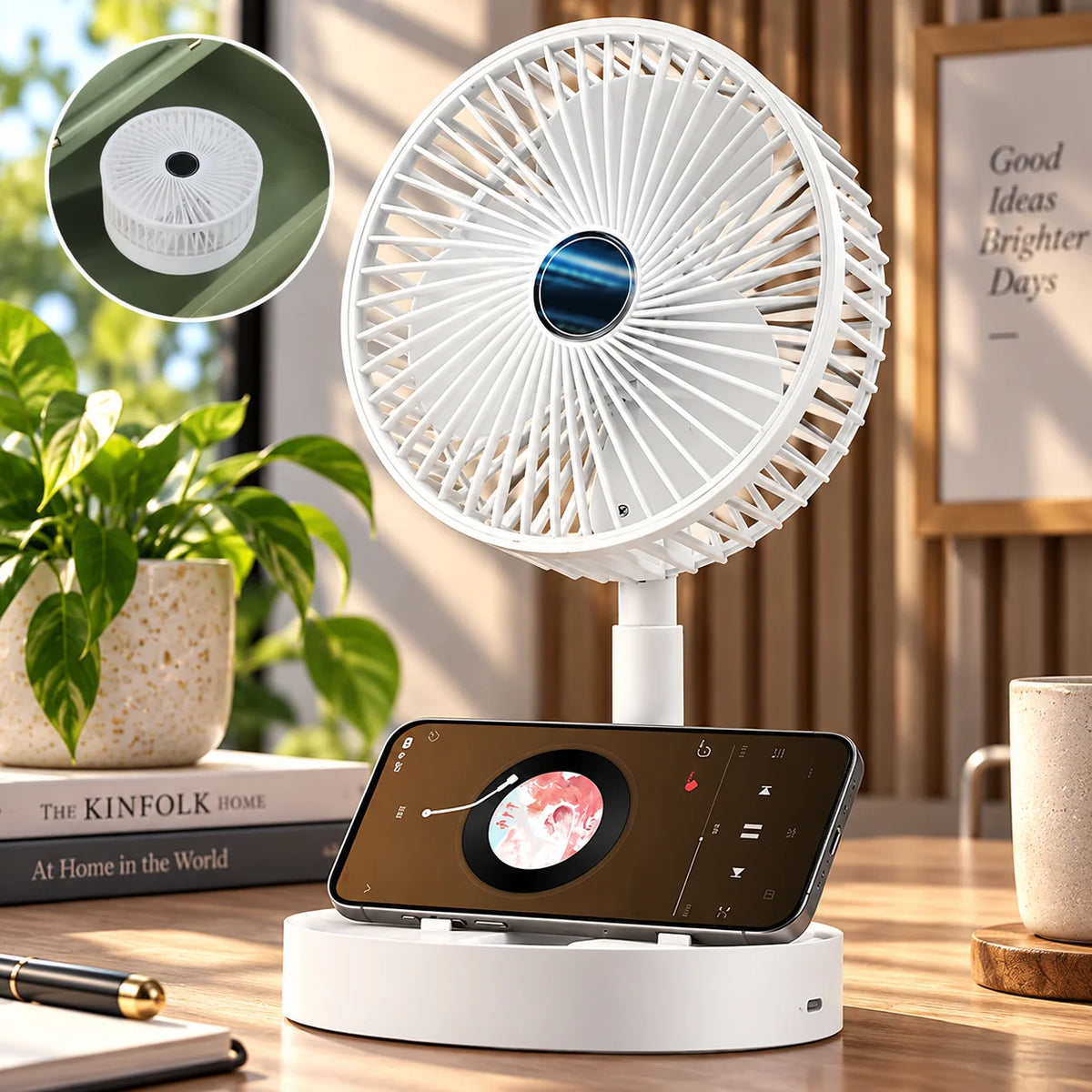 Desk Fan Foldable Telescopic USB Rechargeable Quiet