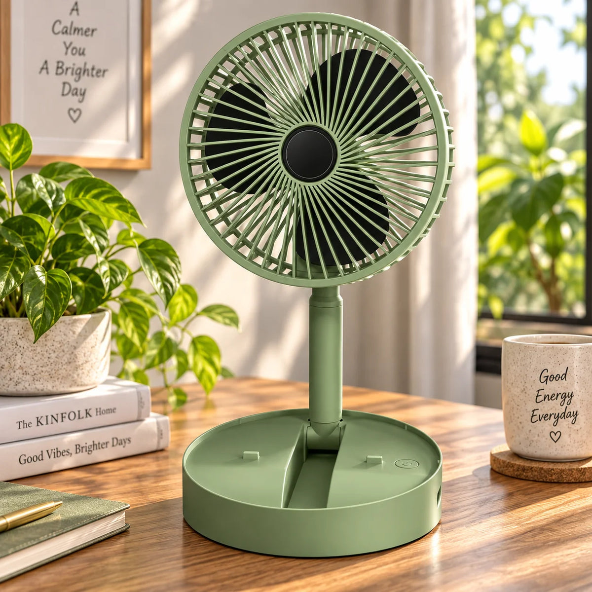 Desk Fan Foldable Telescopic USB Rechargeable Quiet