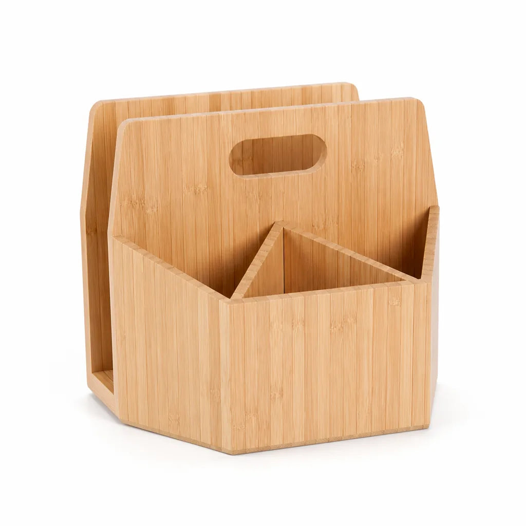 Desk Organizer Bamboo Three Compartments & Built-In Handles
