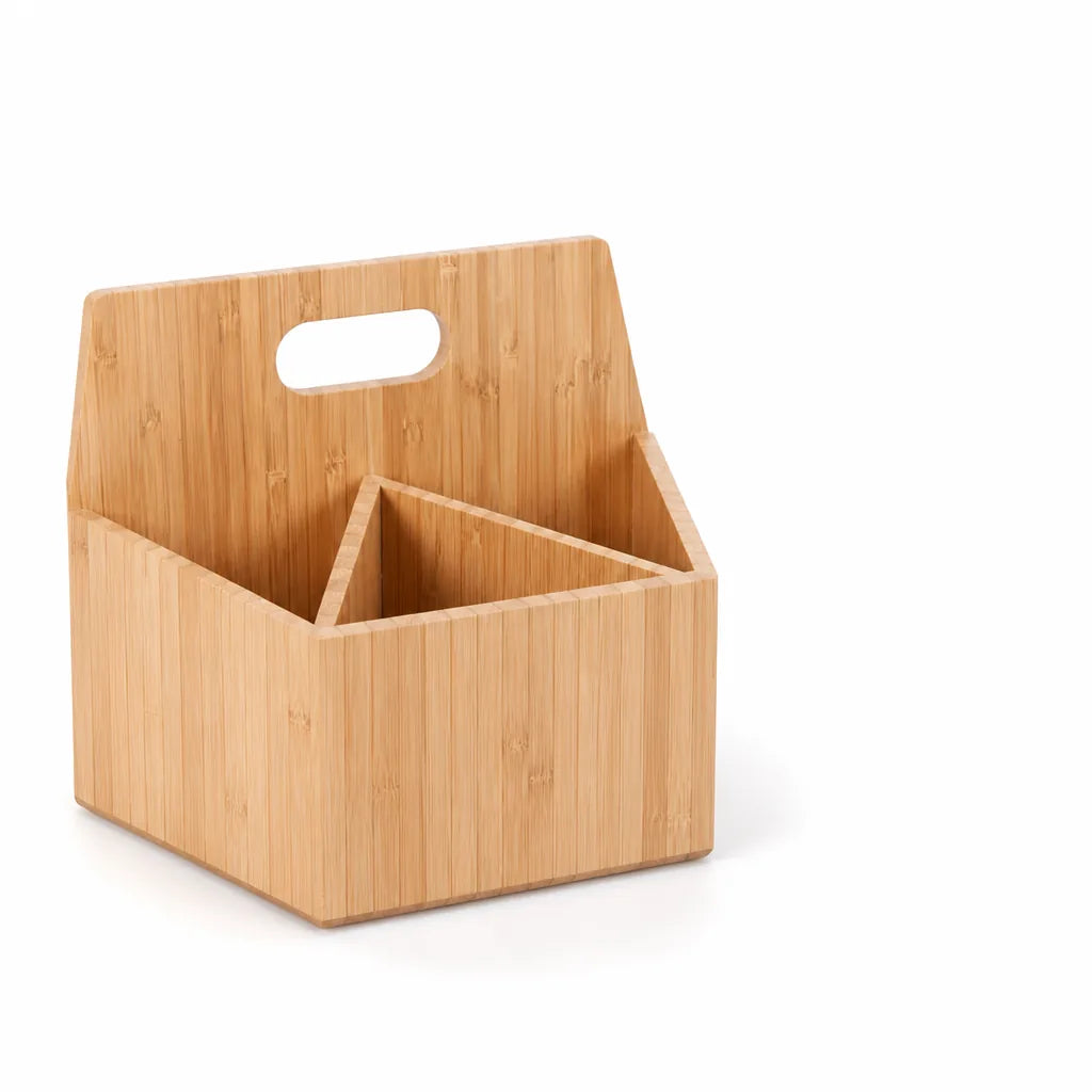 Desk Organizer Bamboo Three Compartments & Built-In Handles