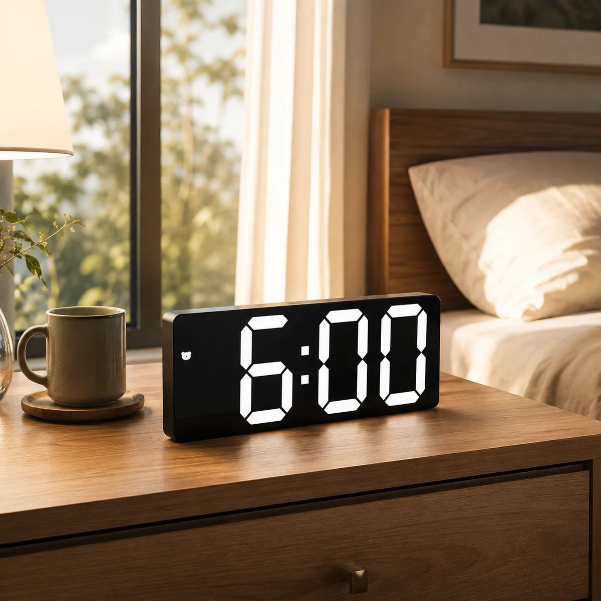 Digital Alarm Clock Mirror-Finish LED Time Date & Temperature