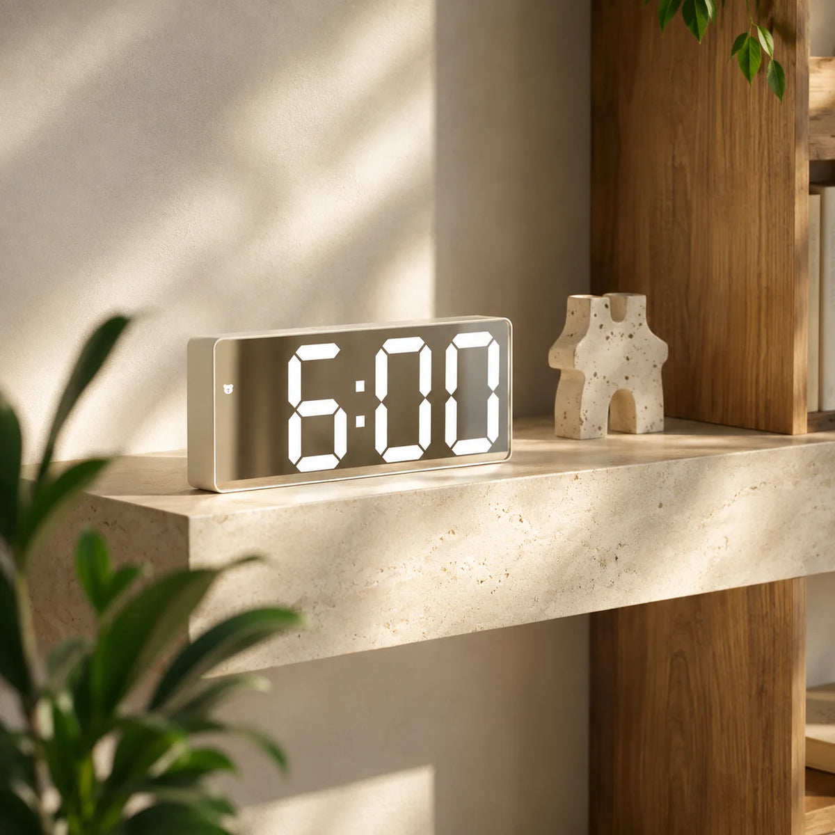 Digital Alarm Clock Mirror-Finish LED Time Date & Temperature