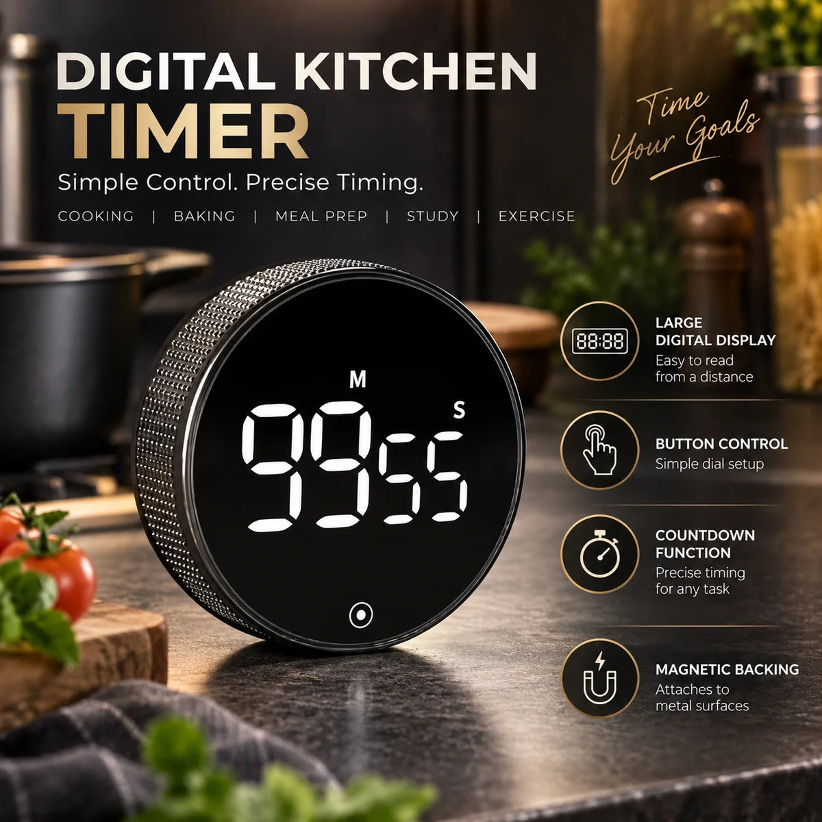Digital Kitchen Timer Large Display & Magnetic Back
