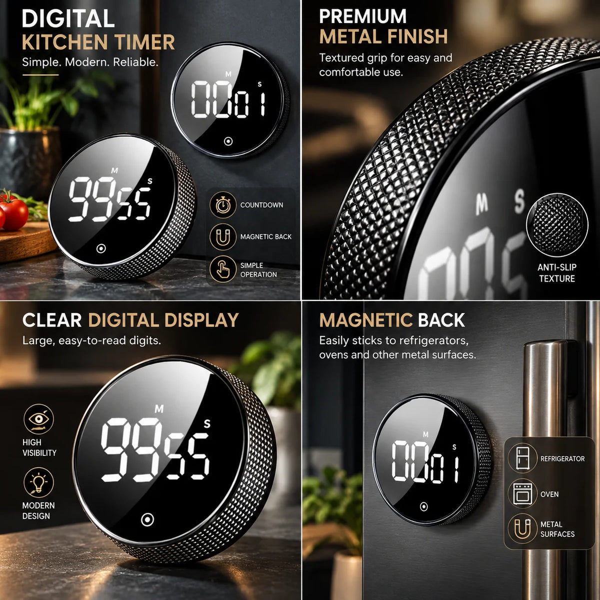 Digital Kitchen Timer Large Display & Magnetic Back