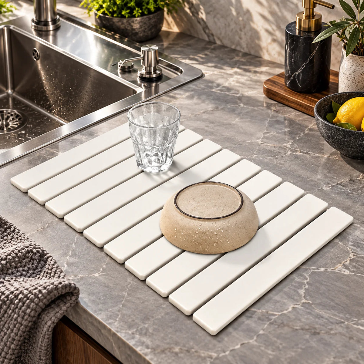Dish Drying Mat Diatomaceous Earth Quick Dry Non-Slip Backing