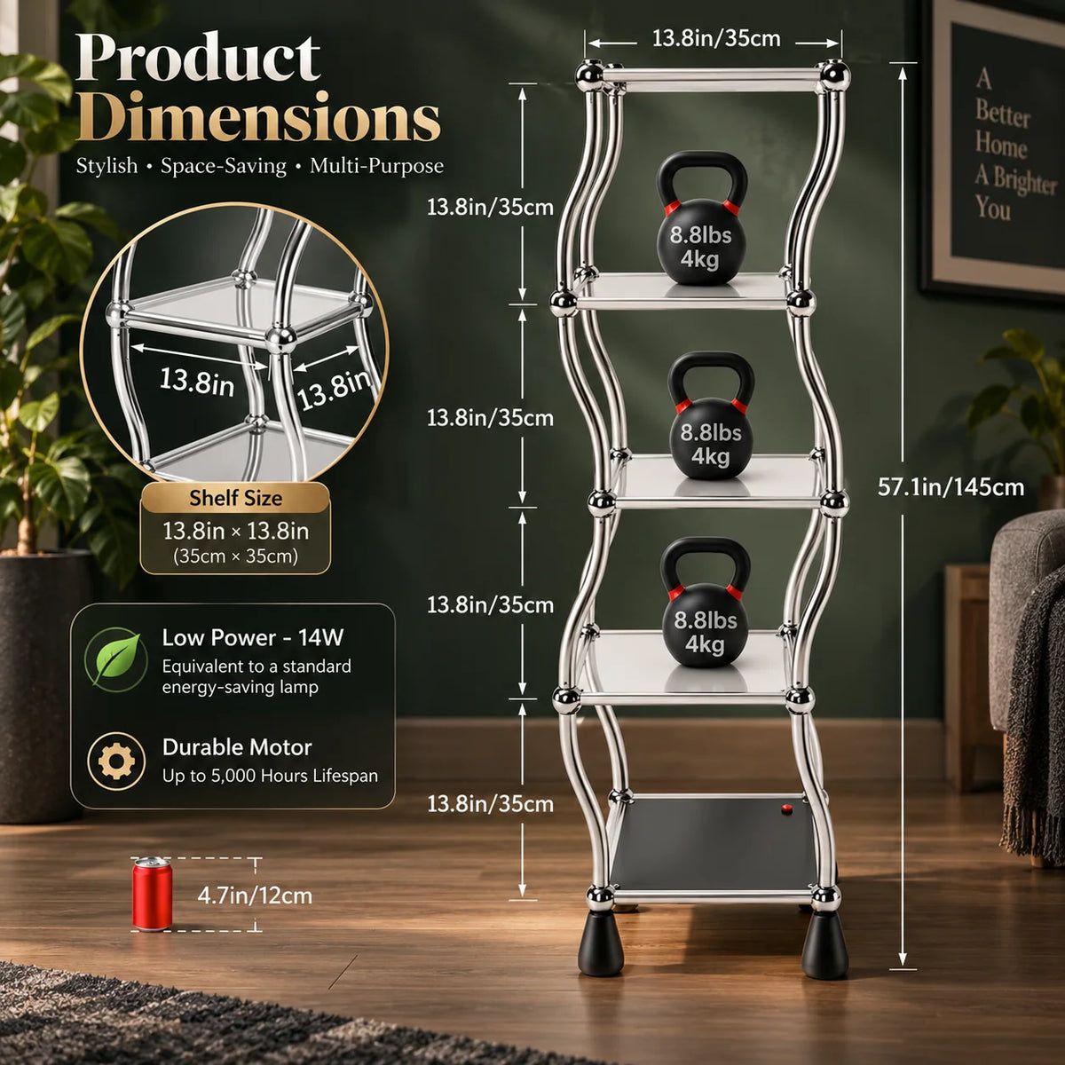 Display Shelf Motorized Rotating 5-Tier With Casters