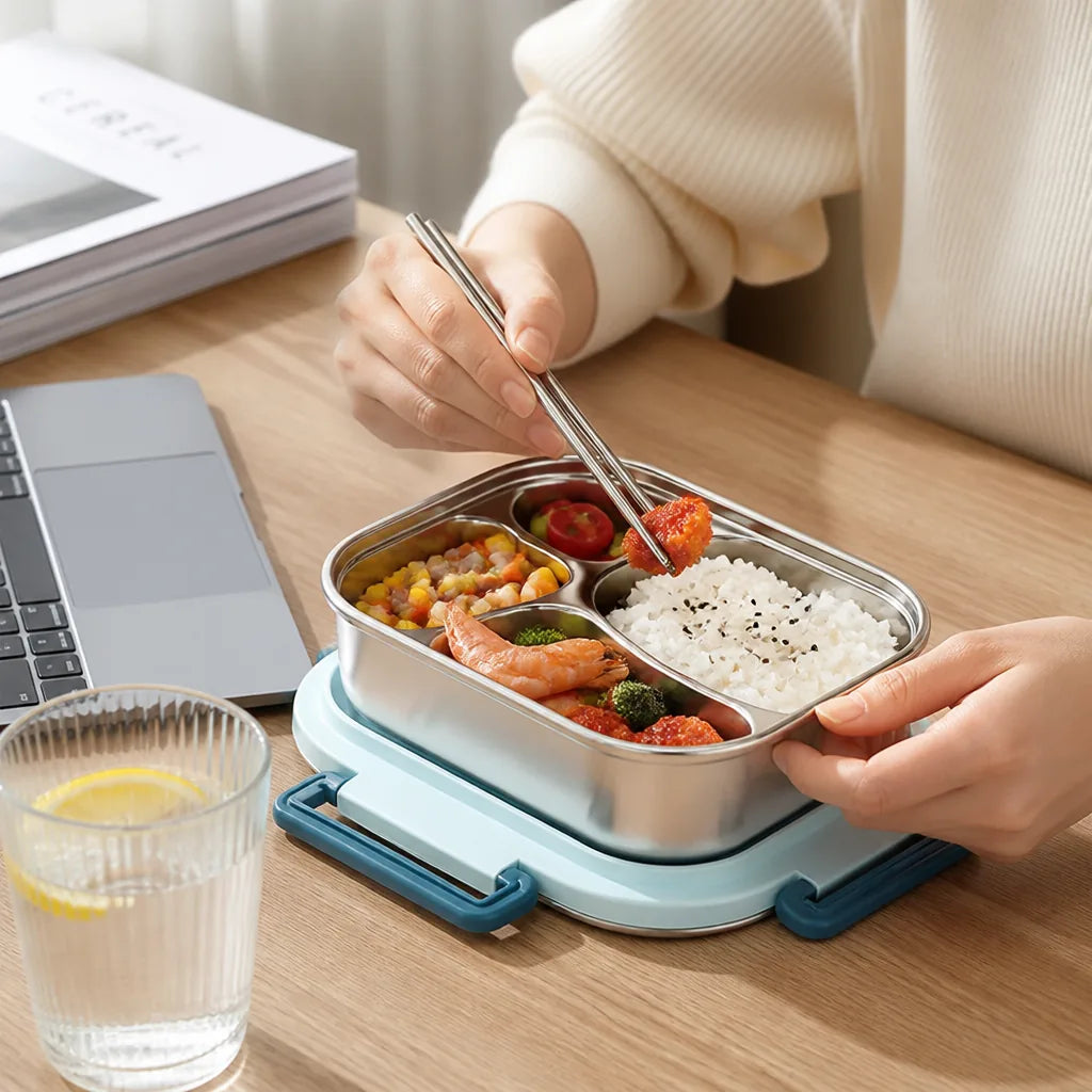 Divided Stainless Steel Bento Lunch Box (4-Compartment)