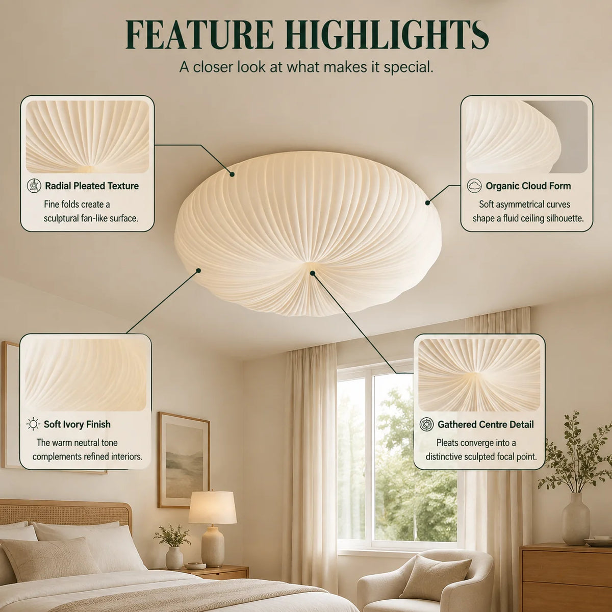 Dome Ceiling Light Soft Diffused Light Iron Frame