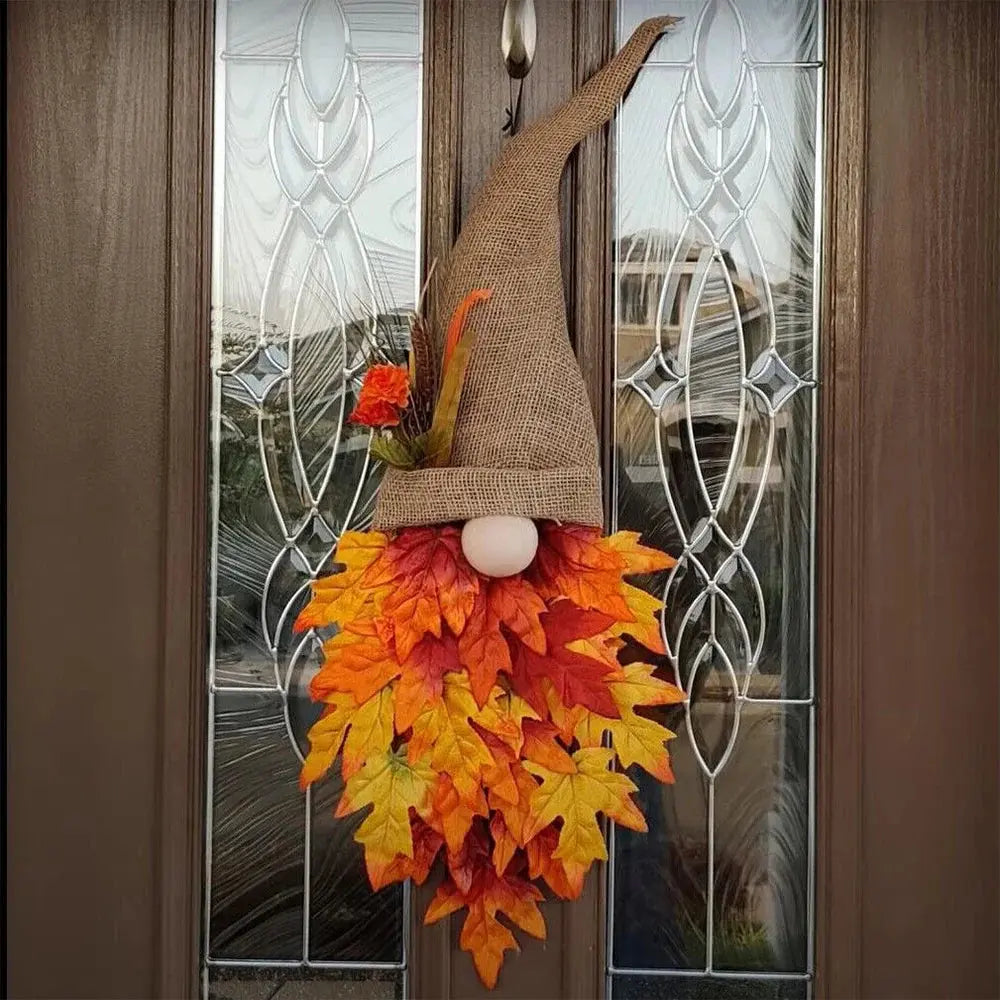 Door Hanger Gnome Silhouette With Artificial Maple Leaves
