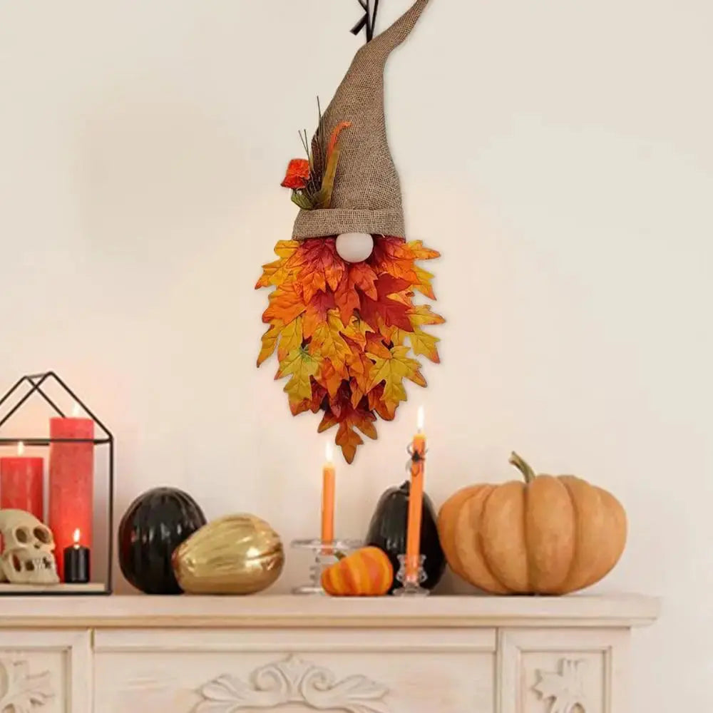 Door Hanger Gnome Silhouette With Artificial Maple Leaves