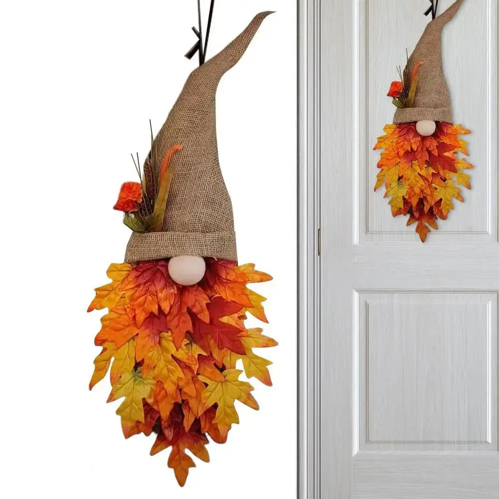 Door Hanger Gnome Silhouette With Artificial Maple Leaves