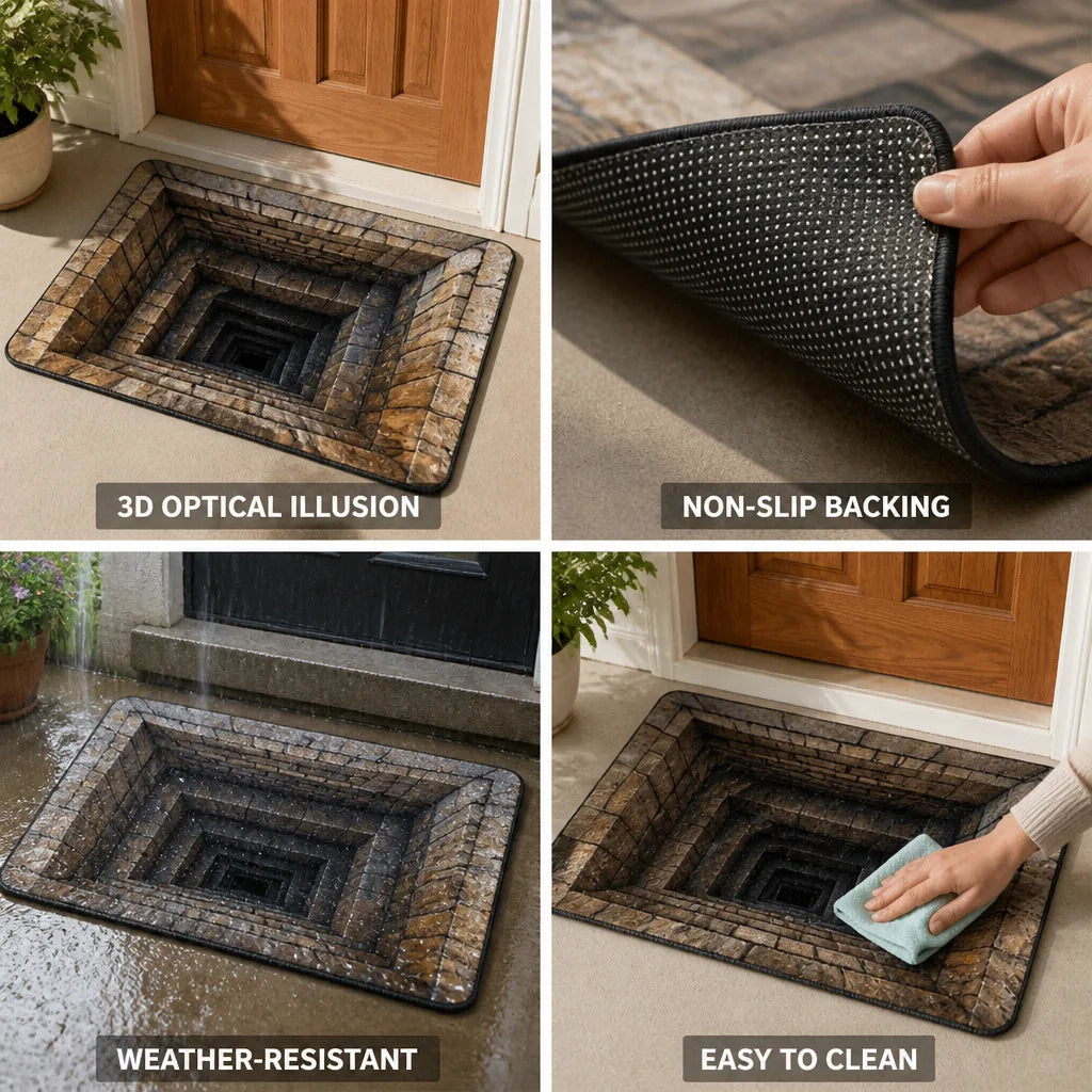 Door Mat 3D Optical Illusion Weather-Resistant Non-Slip Backing