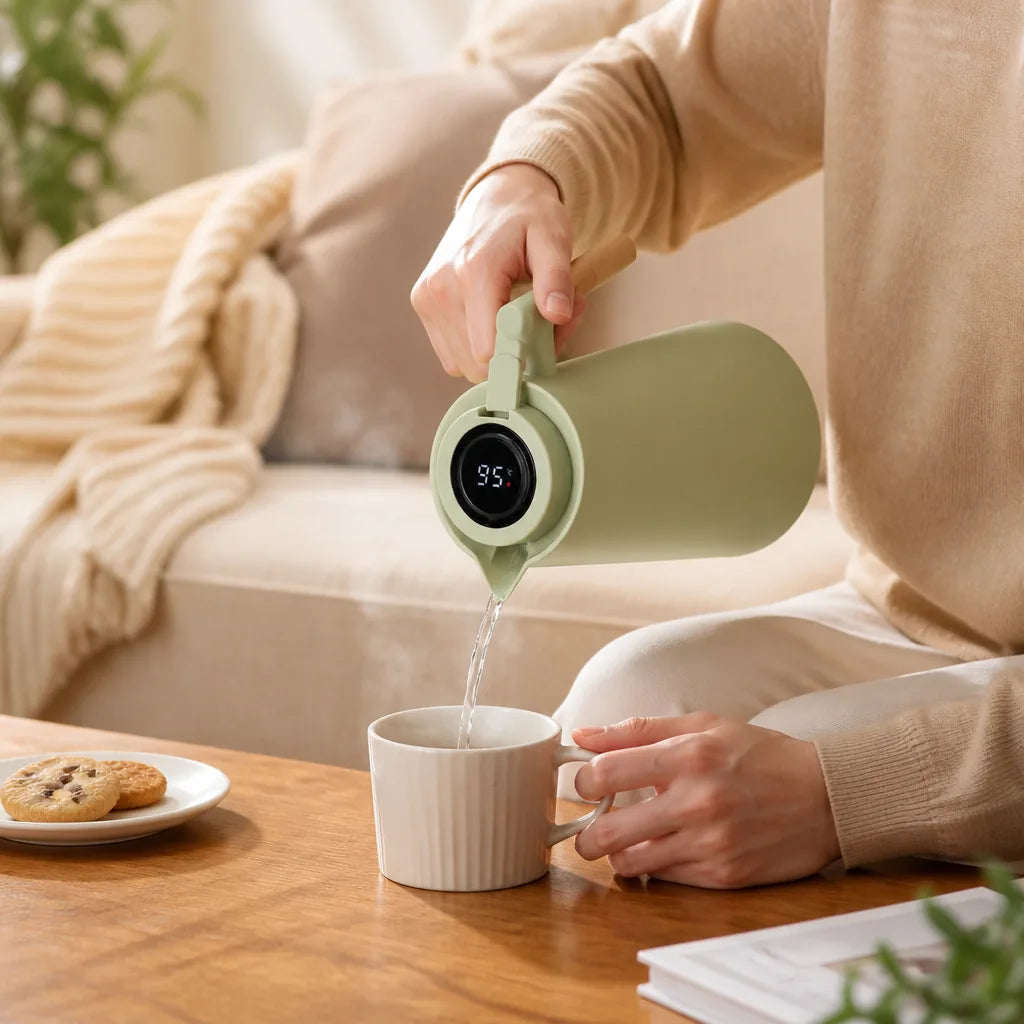 Double-Wall Stainless Steel Thermos Carafe With Digital Temperature Display (1 L Capacity)