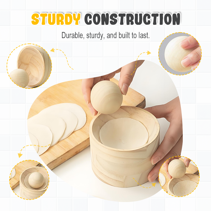 Dough Press Natural Wood Non-Stick & Ergonomic Grip