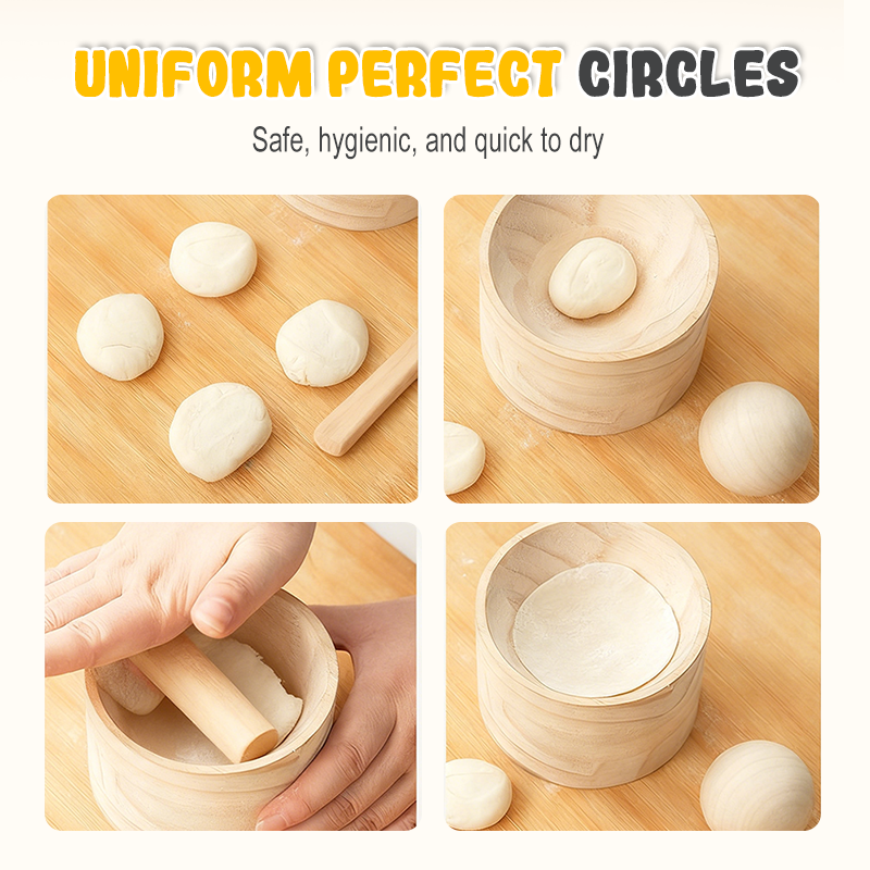 Dough Press Natural Wood Non-Stick & Ergonomic Grip