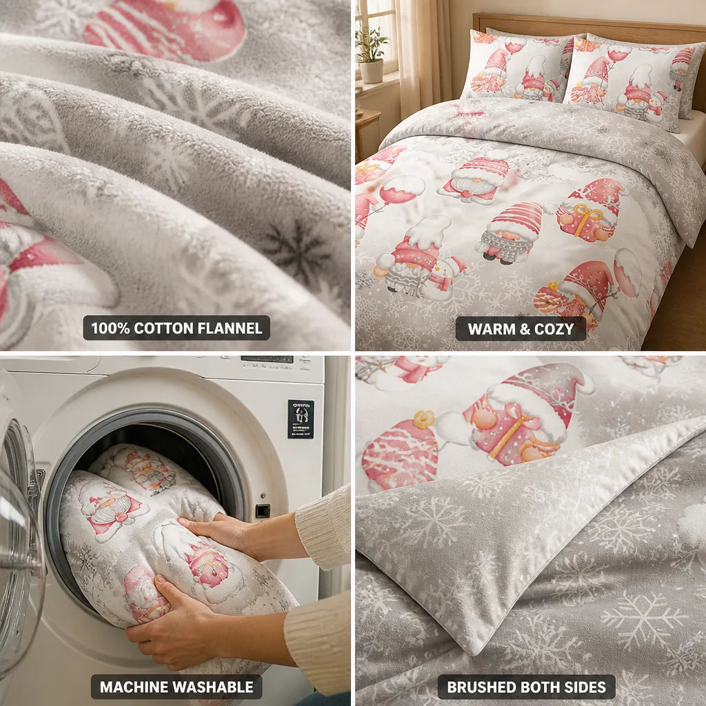 Duvet Set 100% Cotton Flannel Brushed Both Sides Machine Washable