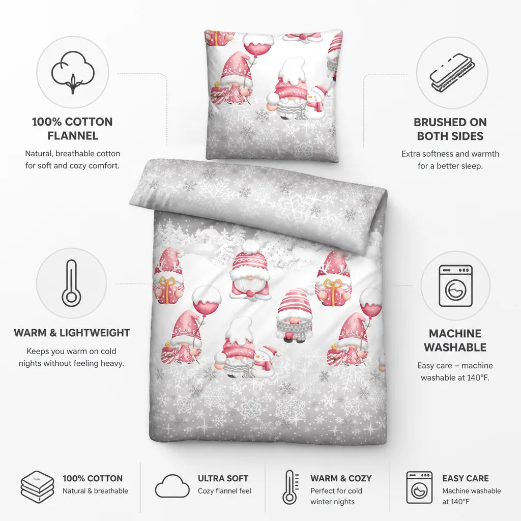 Duvet Set 100% Cotton Flannel Brushed Both Sides Machine Washable